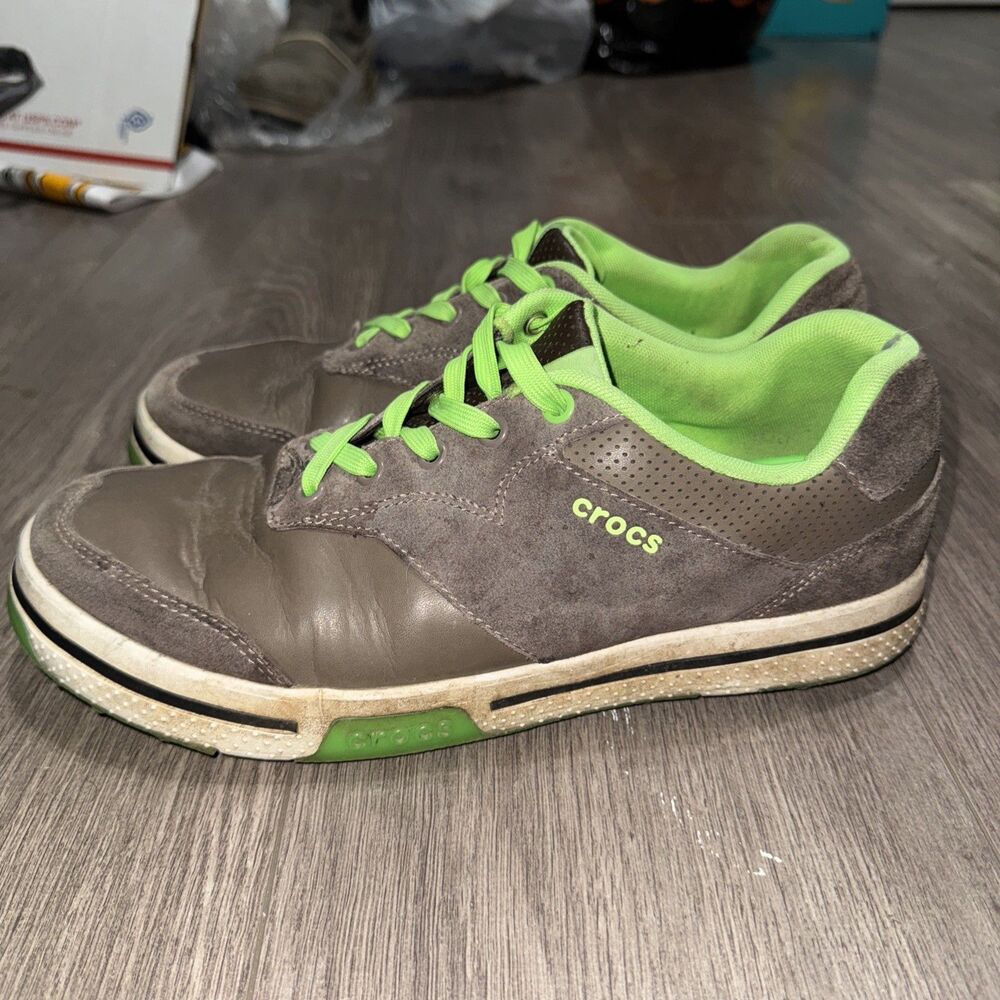 Crocs Golf Men's US 10.5 Leather Gray Green Shoes Sneakers 15160 - Picture 3 of 7